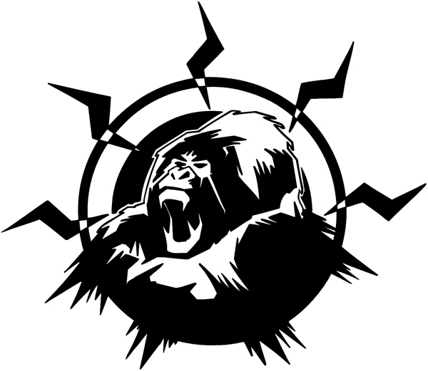 Gorilla's head against tribal shield backdrop vinyl sticker. Customize on line.  Animals Insects Fish 004-0891  